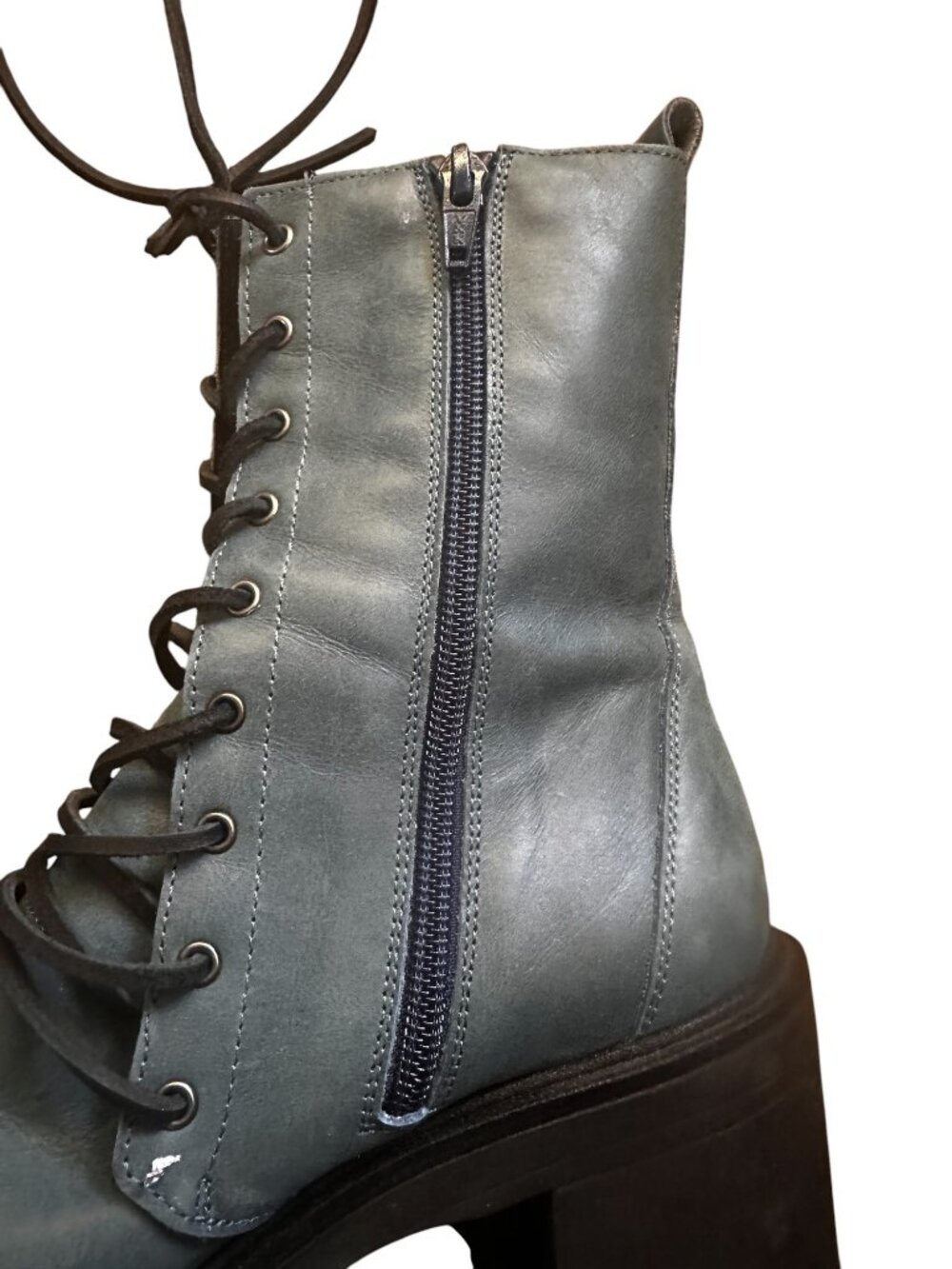 Free People Leather Dylan Lace Up Boots 39 8.5 Blue Block Chunky Witchy Grunge - Picture 11 of 14